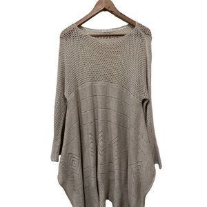 M. Fredric Open Stitch Crochet Asymmetric Hem Wool Blend Tunic Sweater Gray OS